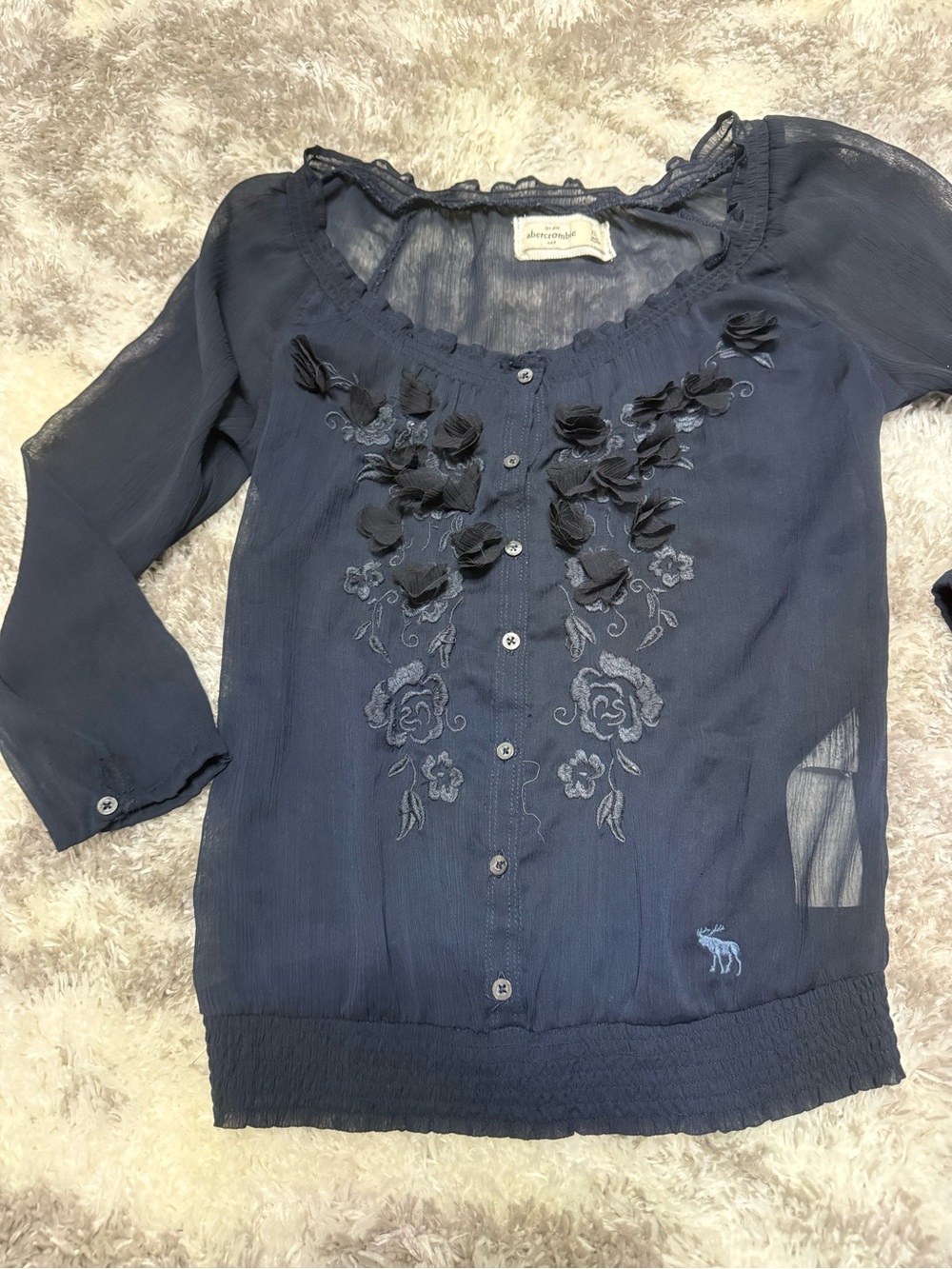 Abercrombie & Fitch Navy Floral Applique Button-Down Blouse